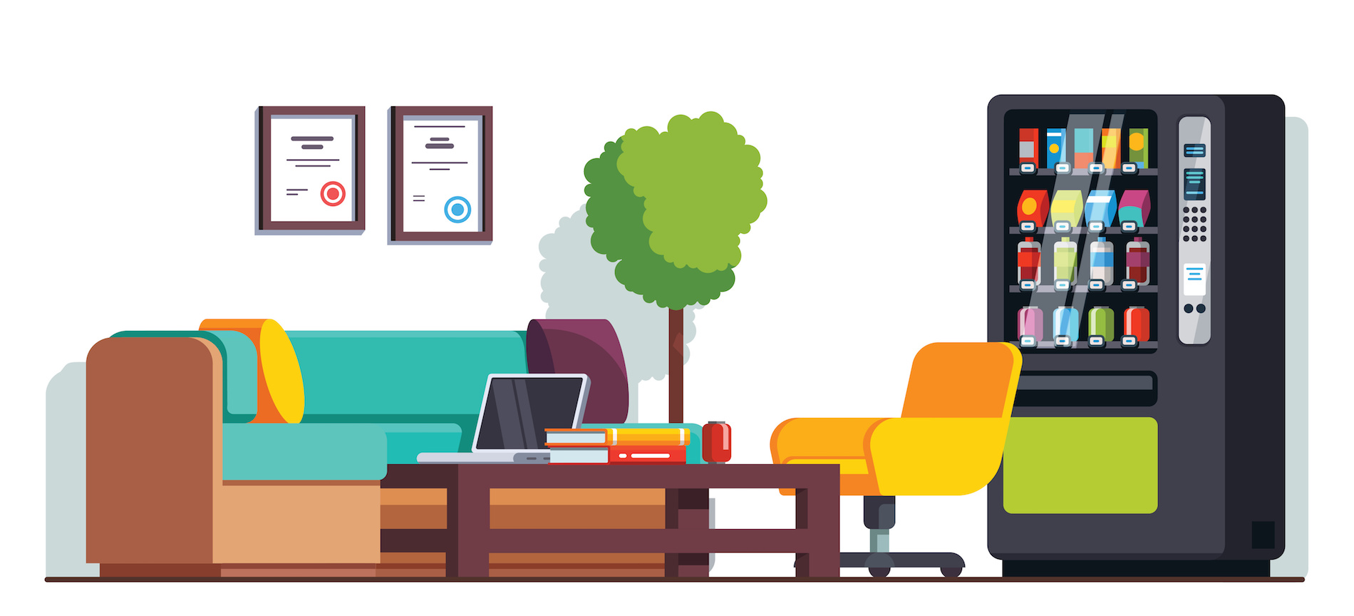 Business office waiting room with vending machine